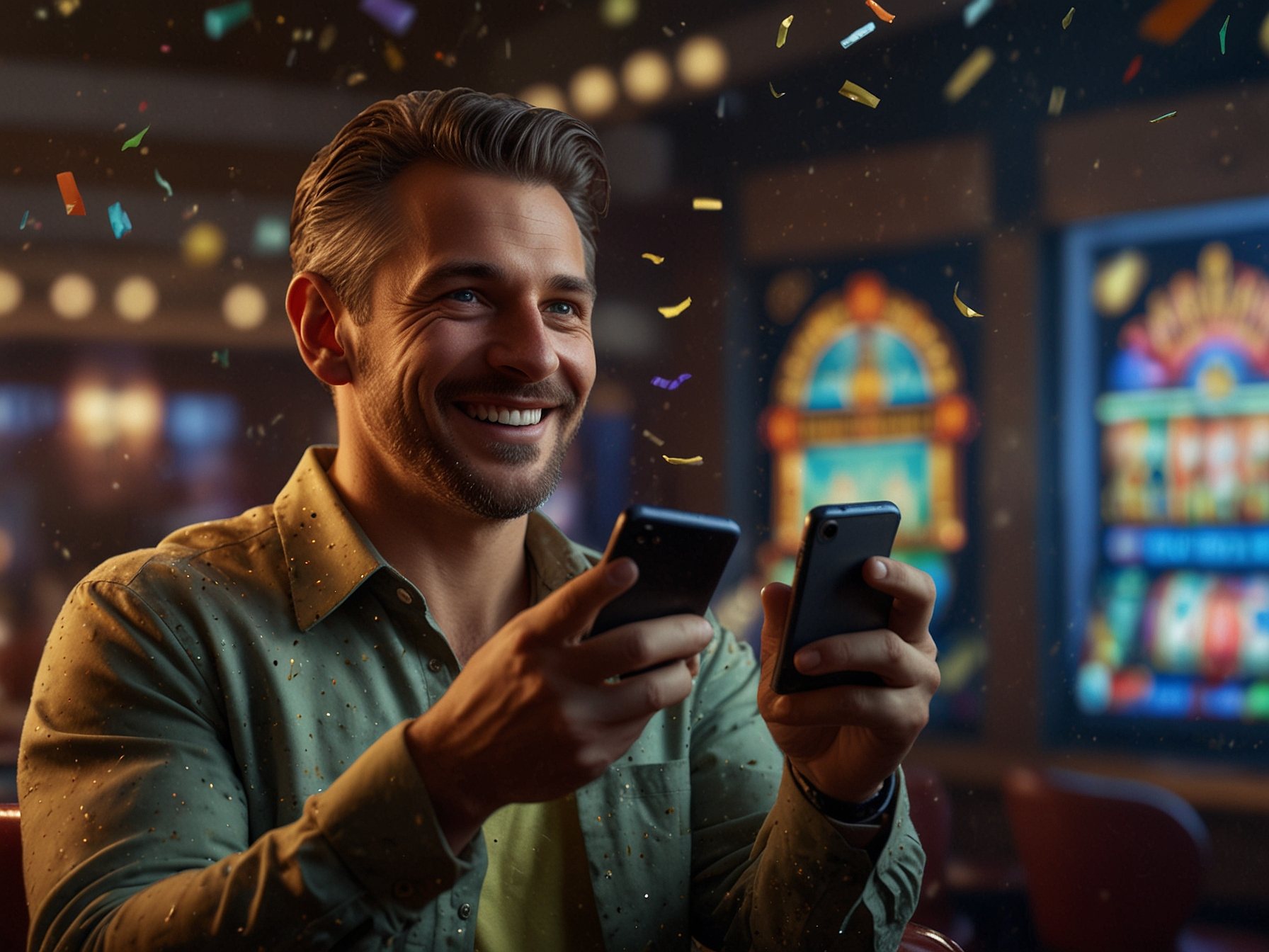 Happy player celebrating a win on mobile