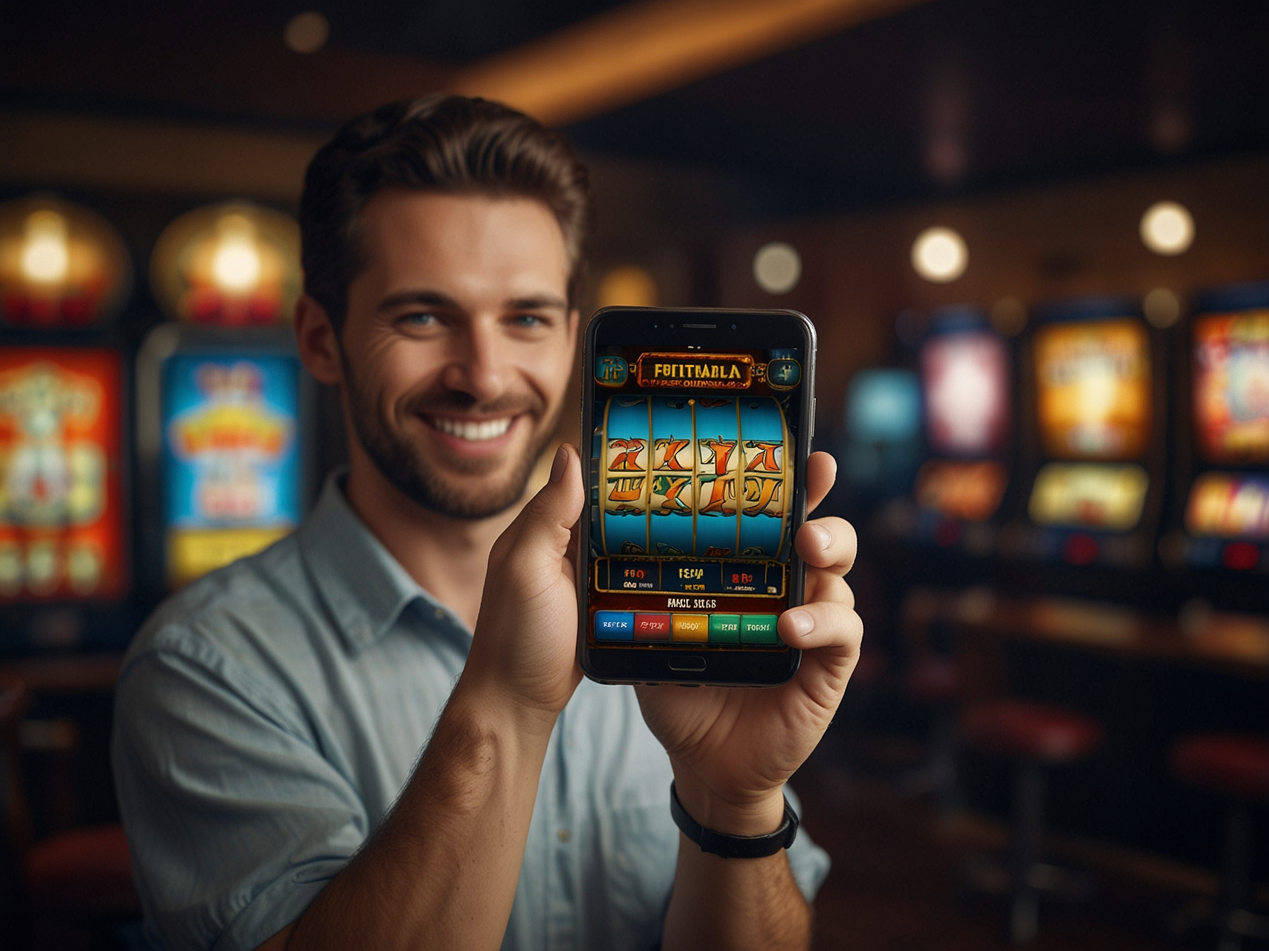 Mobile phone showing Casino Friday slot game